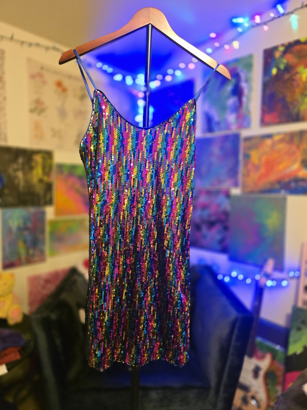 Allegra K Multicolor Sequin Slip Dress